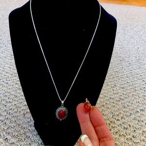 Amber with silver necklace and earrings